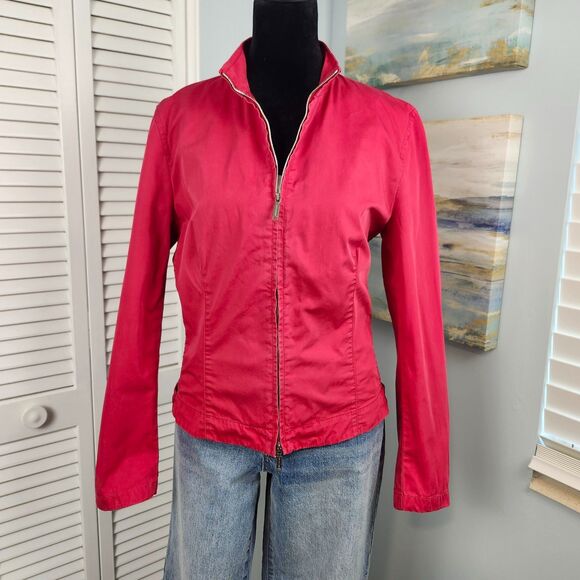 VTG WEEKEND MaxMara Red Jacket Size Medium Moto Double Zip Italian Made Cotton - Picture 2 of 11